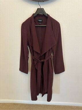 Express Open-Front Drape Coat in Burgundy M Medium Fall